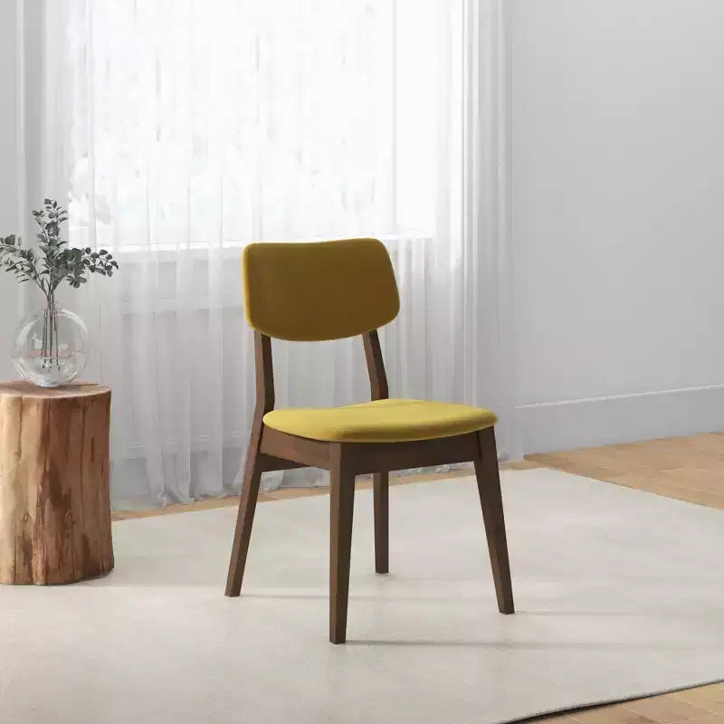 Sedie da pranzo senza braccioli in velluto giallo scuro, set da 2