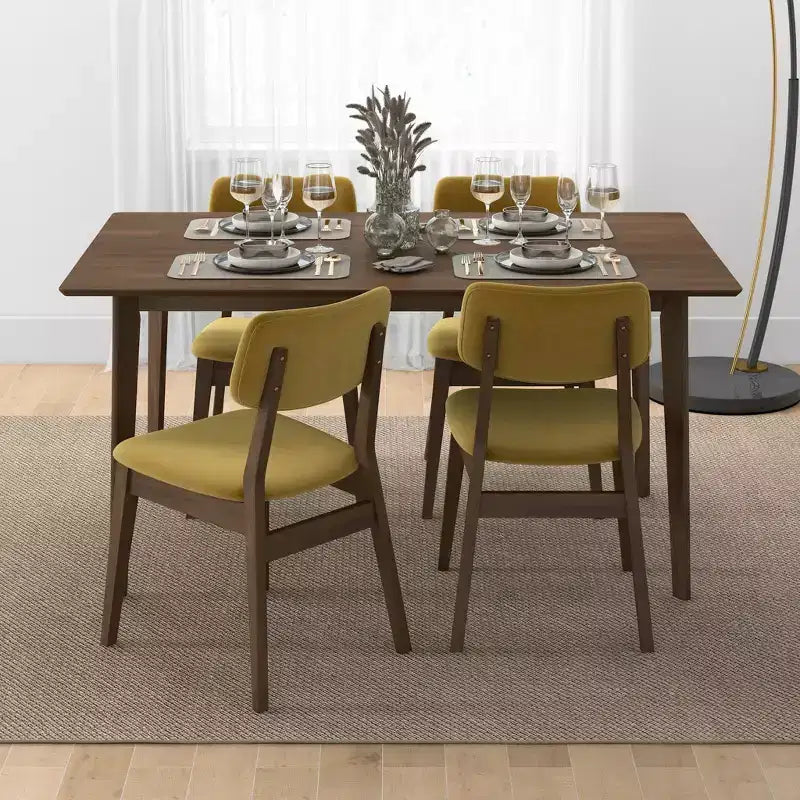 Sedie da pranzo senza braccioli in velluto giallo scuro, set da 2