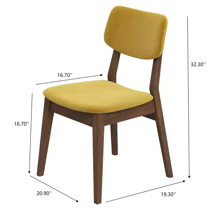Sedie da pranzo senza braccioli in velluto giallo scuro, set da 2