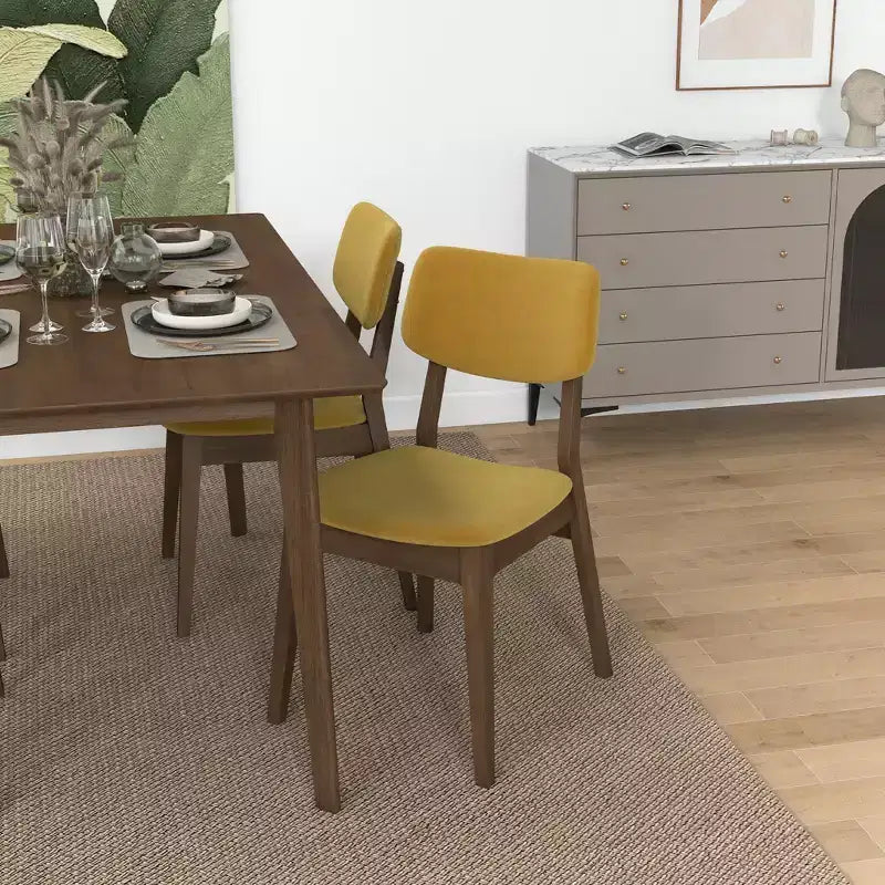 Sedie da pranzo senza braccioli in velluto giallo scuro, set da 2