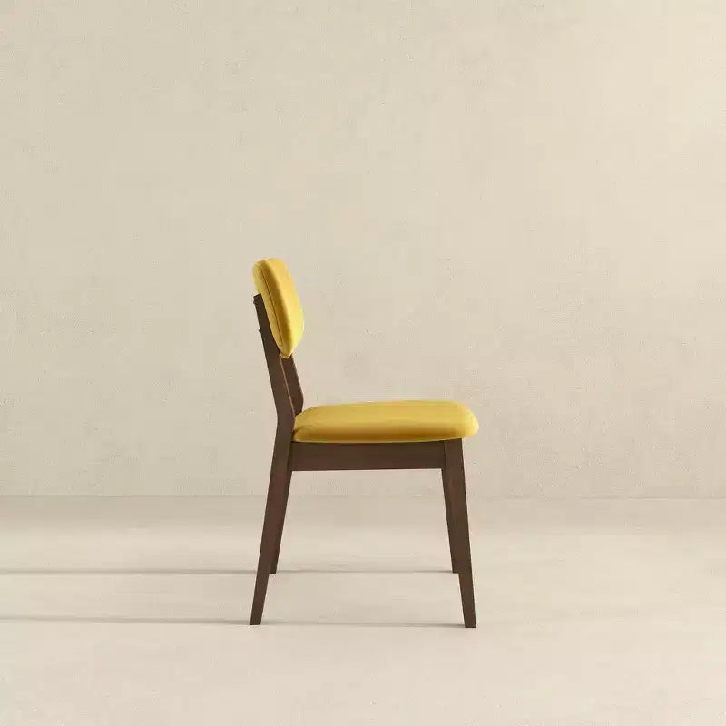 Sedie da pranzo senza braccioli in velluto giallo scuro, set da 2