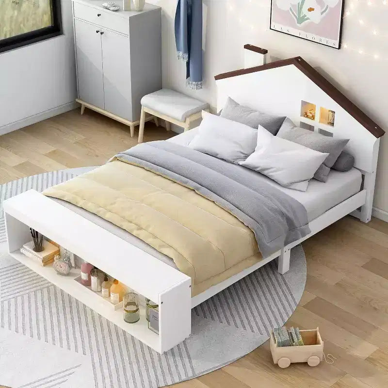 Letto singolo a piattaforma bianco con cassetti contenitore e luce LED, per 1 persona