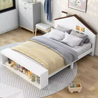 Letto singolo a piattaforma bianco con cassetti contenitore e luce LED, per 1 persona