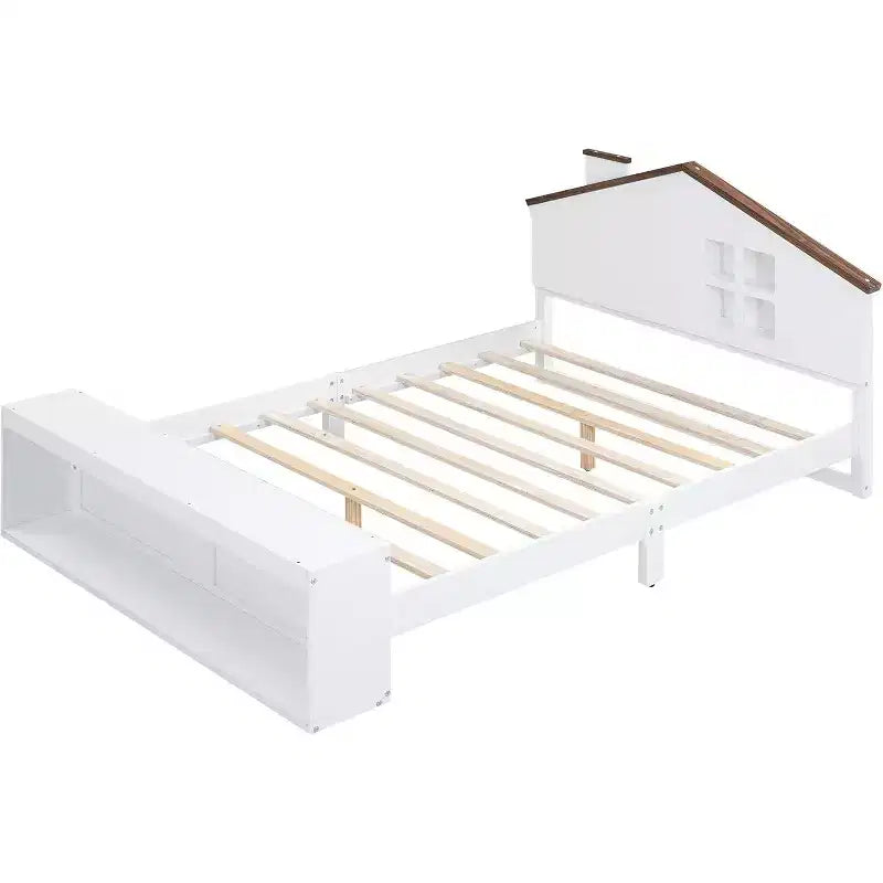 Letto singolo a piattaforma bianco con cassetti contenitore e luce LED, per 1 persona