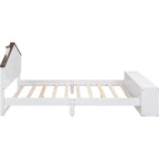 Letto singolo a piattaforma bianco con cassetti contenitore e luce LED, per 1 persona