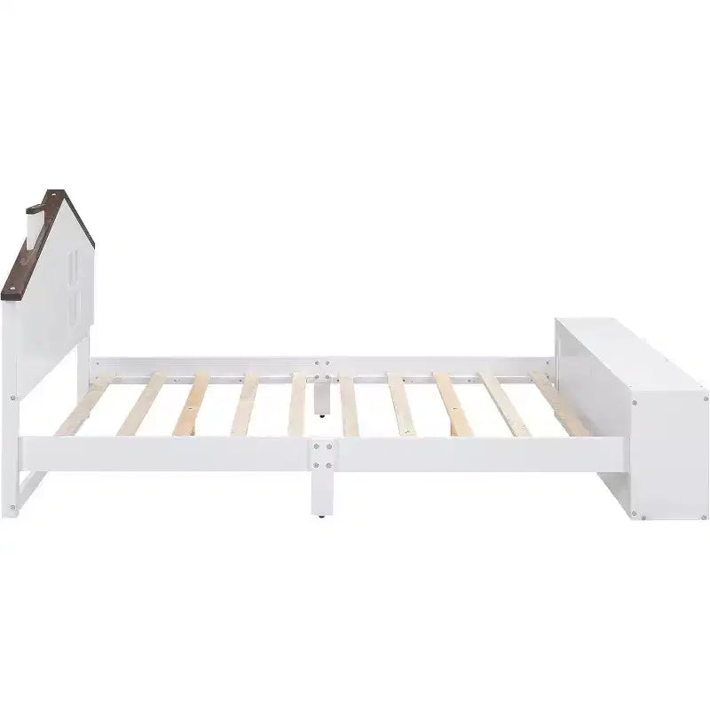 Letto singolo a piattaforma bianco con cassetti contenitore e luce LED, per 1 persona