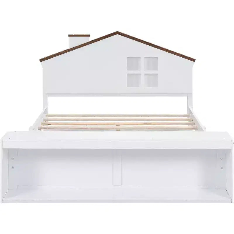 Letto singolo a piattaforma bianco con cassetti contenitore e luce LED, per 1 persona