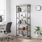 Libreria aperta a 5 ripiani, marrone / grigio, stile vintage, struttura in metallo, montaggio per 1 persona