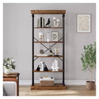Libreria aperta a 5 ripiani, marrone / grigio, stile vintage, struttura in metallo, montaggio per 1 persona