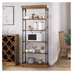 Libreria aperta a 5 ripiani, marrone / grigio, stile vintage, struttura in metallo, montaggio per 1 persona