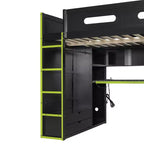Letto a soppalco da gaming per adulti con scrivania, armadio, LED e USB – singolo – Blu/Verde/Rosso