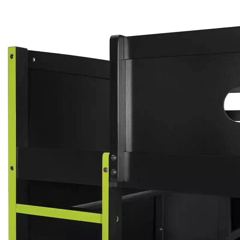 Letto a soppalco da gaming per adulti con scrivania, armadio, LED e USB – singolo – Blu/Verde/Rosso