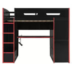 Letto a soppalco da gaming per adulti con scrivania, armadio, LED e USB – singolo – Blu/Verde/Rosso