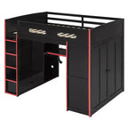 Letto a soppalco da gaming per adulti con scrivania, armadio, LED e USB – singolo – Blu/Verde/Rosso