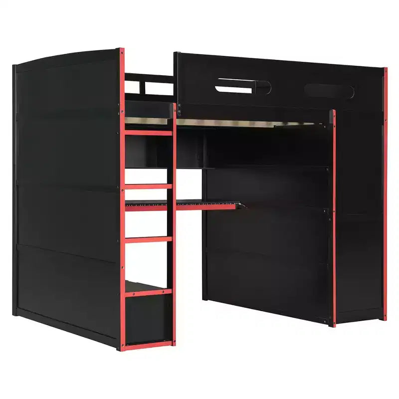 Letto a soppalco da gaming per adulti con scrivania, armadio, LED e USB – singolo – Blu/Verde/Rosso