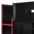 Letto a soppalco da gaming per adulti con scrivania, armadio, LED e USB – singolo – Blu/Verde/Rosso