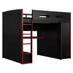 Letto a soppalco da gaming per adulti con scrivania, armadio, LED e USB – singolo – Blu/Verde/Rosso