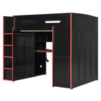 Letto a soppalco da gaming per adulti con scrivania, armadio, LED e USB – singolo – Blu/Verde/Rosso