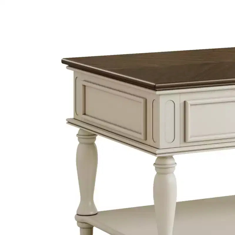 Tavolino da Caffè Rettangolare Grigio e Bianco con Cassetto, Ruote Bloccabili e Gambe in Legno