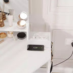 Angolo Toeletta Trucco con Sgabello e Specchio – Nero / Bianco / Tigrato, Lampadine o LED, 1 Persona