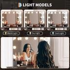 Angolo Toeletta Trucco con Sgabello e Specchio – Nero / Bianco / Tigrato, Lampadine o LED, 1 Persona