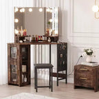 Angolo Toeletta Trucco con Sgabello e Specchio – Nero / Bianco / Tigrato, Lampadine o LED, 1 Persona
