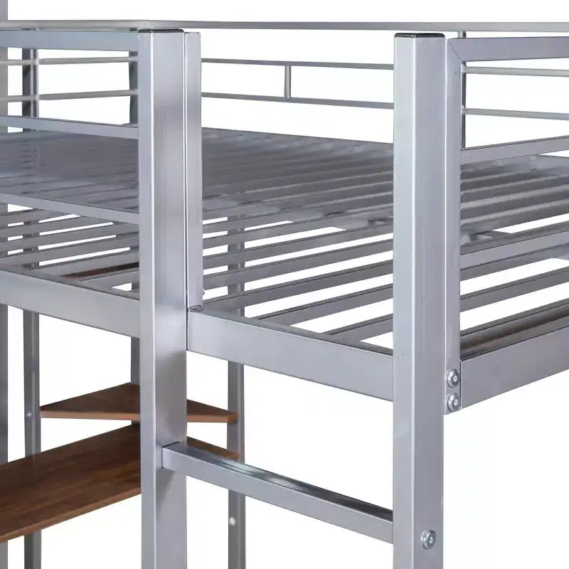 Letto a soppalco in metallo, misura grande, con scrivania e mensole, per 1 persona (età 6+)