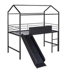 Letto a soppalco matrimoniale in metallo con scivolo e lavagna scrivibile - Nero / Nero+Rosso / Bianco – 1 bambino
