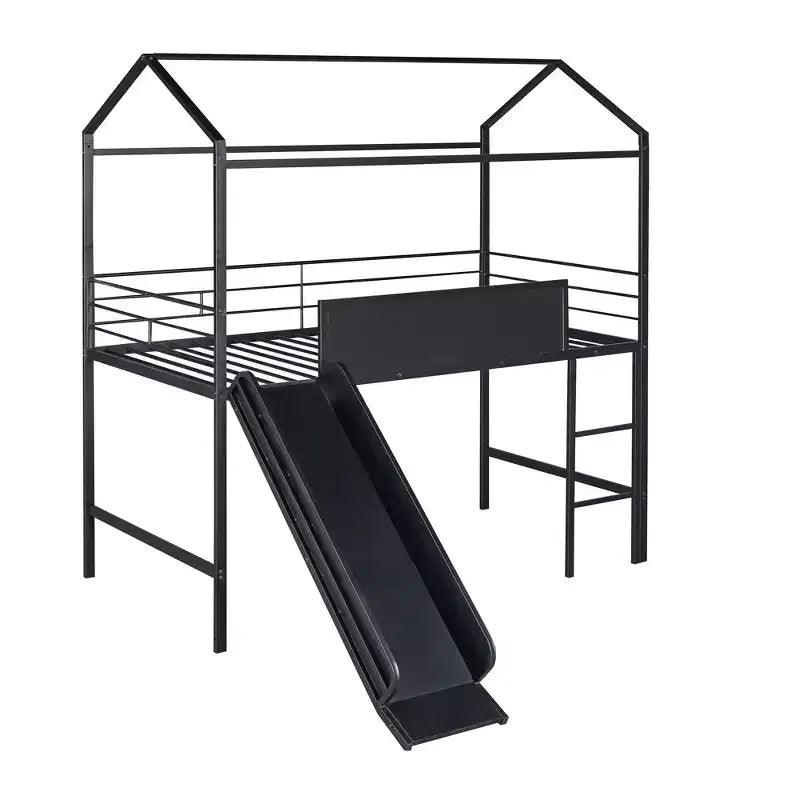 Letto a soppalco matrimoniale in metallo con scivolo e lavagna scrivibile - Nero / Nero+Rosso / Bianco – 1 bambino