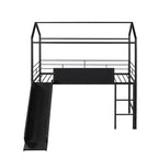 Letto a soppalco matrimoniale in metallo con scivolo e lavagna scrivibile - Nero / Nero+Rosso / Bianco – 1 bambino