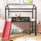 Letto a soppalco matrimoniale in metallo con scivolo e lavagna scrivibile - Nero / Nero+Rosso / Bianco – 1 bambino