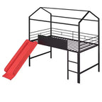 Letto a soppalco matrimoniale in metallo con scivolo e lavagna scrivibile - Nero / Nero+Rosso / Bianco – 1 bambino