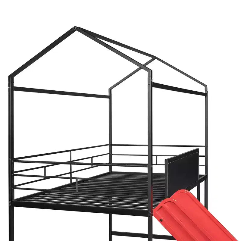 Letto a soppalco matrimoniale in metallo con scivolo e lavagna scrivibile - Nero / Nero+Rosso / Bianco – 1 bambino