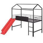 Letto a soppalco matrimoniale in metallo con scivolo e lavagna scrivibile - Nero / Nero+Rosso / Bianco – 1 bambino