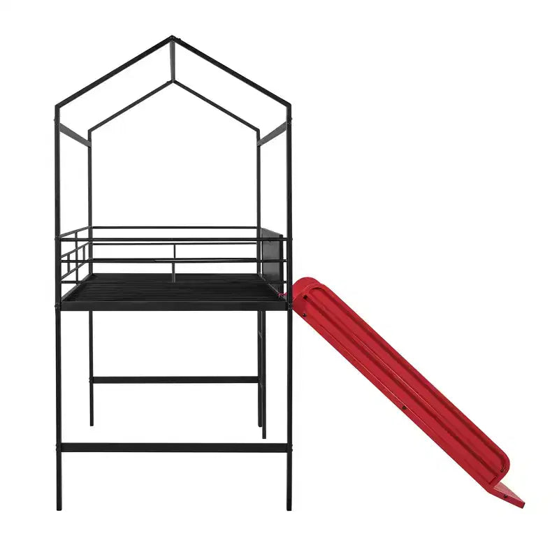 Letto a soppalco matrimoniale in metallo con scivolo e lavagna scrivibile - Nero / Nero+Rosso / Bianco – 1 bambino