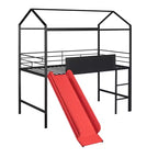 Letto a soppalco matrimoniale in metallo con scivolo e lavagna scrivibile - Nero / Nero+Rosso / Bianco – 1 bambino