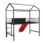 Letto a soppalco matrimoniale in metallo con scivolo e lavagna scrivibile - Nero / Nero+Rosso / Bianco – 1 bambino