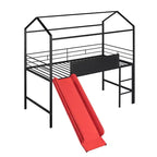 Letto a soppalco matrimoniale in metallo con scivolo e lavagna scrivibile - Nero / Nero+Rosso / Bianco – 1 bambino