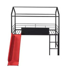Letto a soppalco matrimoniale in metallo con scivolo e lavagna scrivibile - Nero / Nero+Rosso / Bianco – 1 bambino