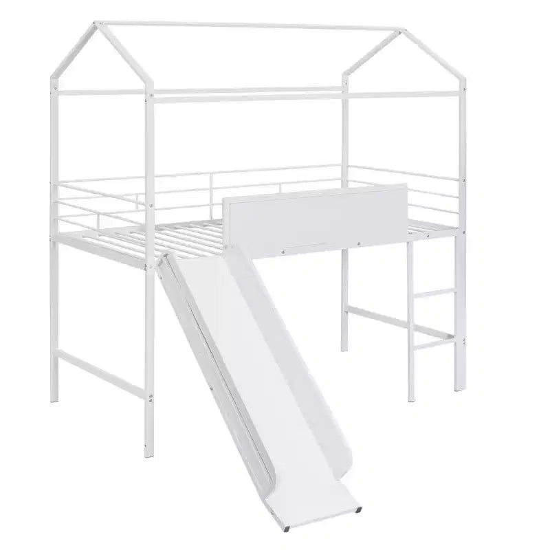Letto a soppalco matrimoniale in metallo con scivolo e lavagna scrivibile - Nero / Nero+Rosso / Bianco – 1 bambino