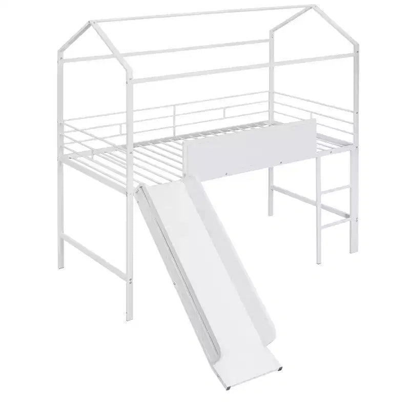 Letto a soppalco matrimoniale in metallo con scivolo e lavagna scrivibile - Nero / Nero+Rosso / Bianco – 1 bambino
