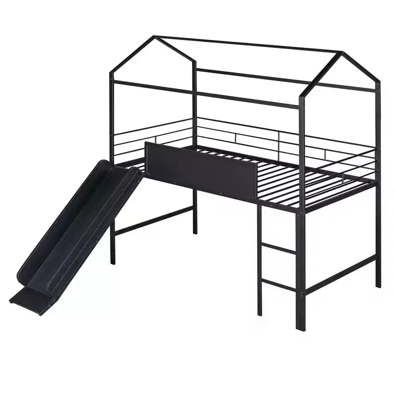 Letto a soppalco matrimoniale in metallo con scivolo e lavagna scrivibile - Nero / Nero+Rosso / Bianco – 1 bambino