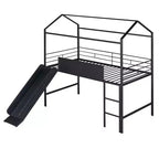 Letto a soppalco matrimoniale in metallo con scivolo e lavagna scrivibile - Nero / Nero+Rosso / Bianco – 1 bambino