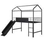 Letto a soppalco matrimoniale in metallo con scivolo e lavagna scrivibile - Nero / Nero+Rosso / Bianco – 1 bambino