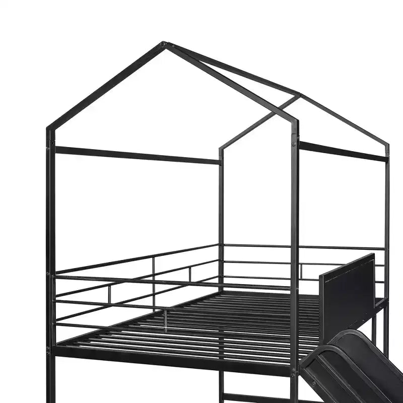 Letto a soppalco matrimoniale in metallo con scivolo e lavagna scrivibile - Nero / Nero+Rosso / Bianco – 1 bambino