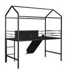 Letto a soppalco matrimoniale in metallo con scivolo e lavagna scrivibile - Nero / Nero+Rosso / Bianco – 1 bambino