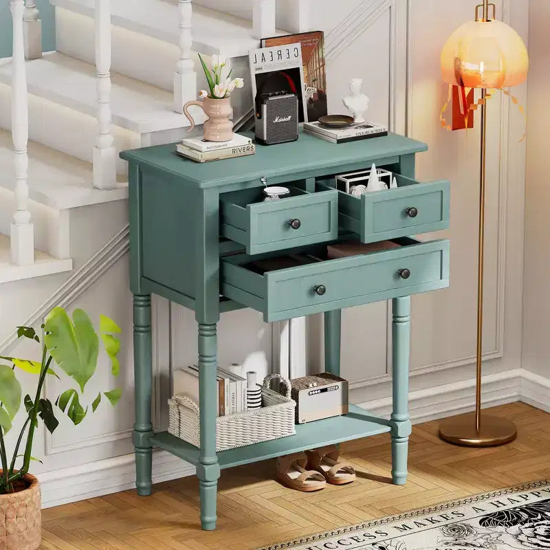 Consolle stretta con cassetti e ripiano, 1 pezzo, Beige / Nero / Azzurro / Naturale / Blu Navy