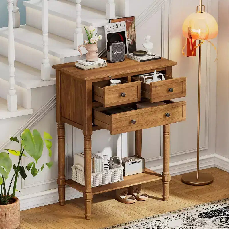 Consolle stretta con cassetti e ripiano, 1 pezzo, Beige / Nero / Azzurro / Naturale / Blu Navy
