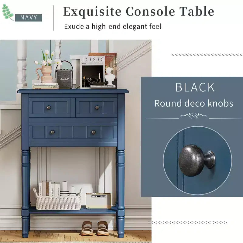 Consolle stretta con cassetti e ripiano, 1 pezzo, Beige / Nero / Azzurro / Naturale / Blu Navy