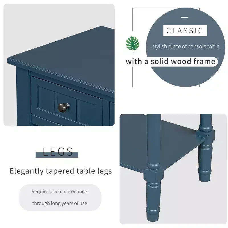 Consolle stretta con cassetti e ripiano, 1 pezzo, Beige / Nero / Azzurro / Naturale / Blu Navy